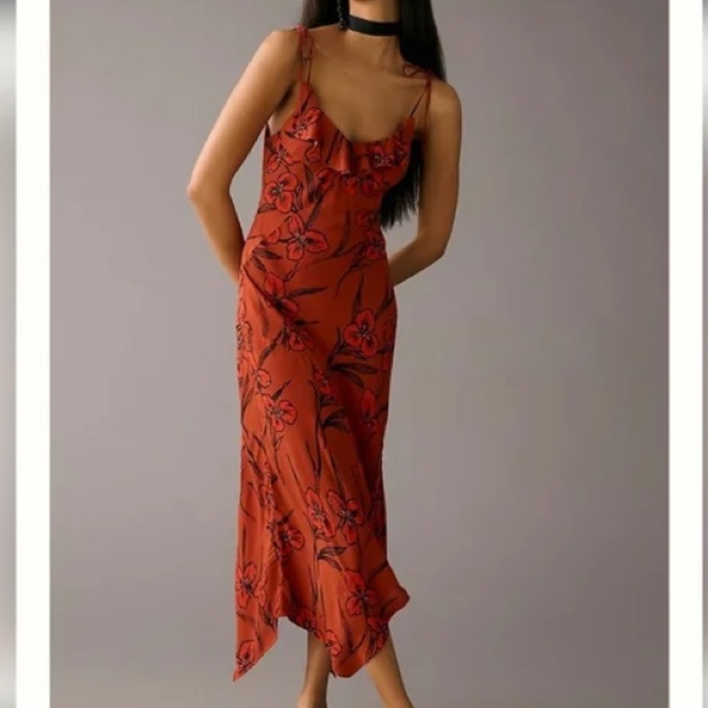 Anthropologie Red and Black Slip Cocktail Dress